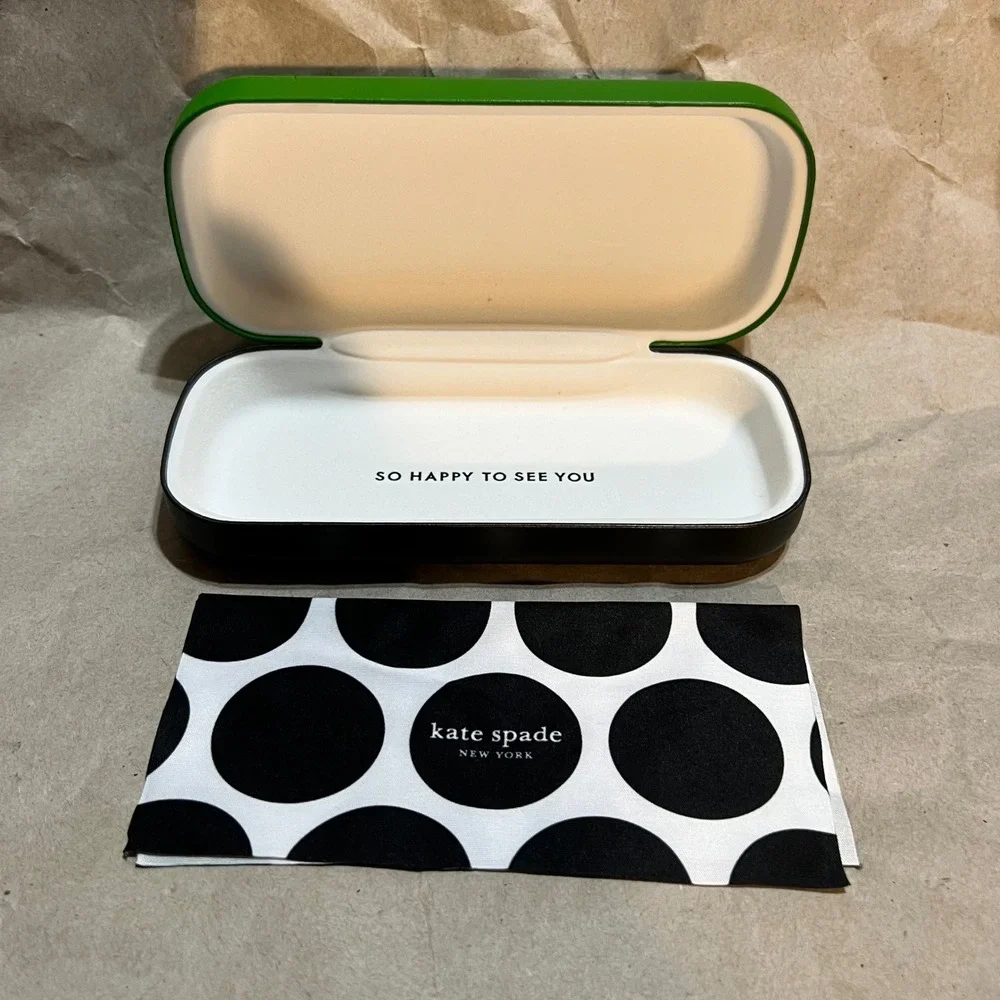 Kate Spade  Eyeglass Case Green Black Hard Shell Polka Dot Cloth Accessory